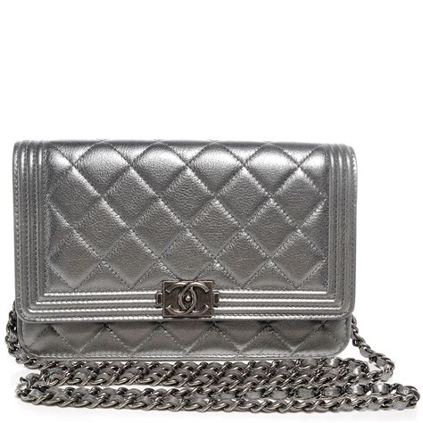 CHANEL Grained Calfskin Quilted Boy Wallet On Chain WOC 